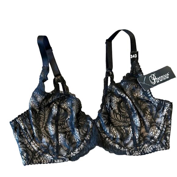 NWT PARAMOUR Felina LouLou Black Lace Unlined Underwire Bra 34D - Picture 2 of 11